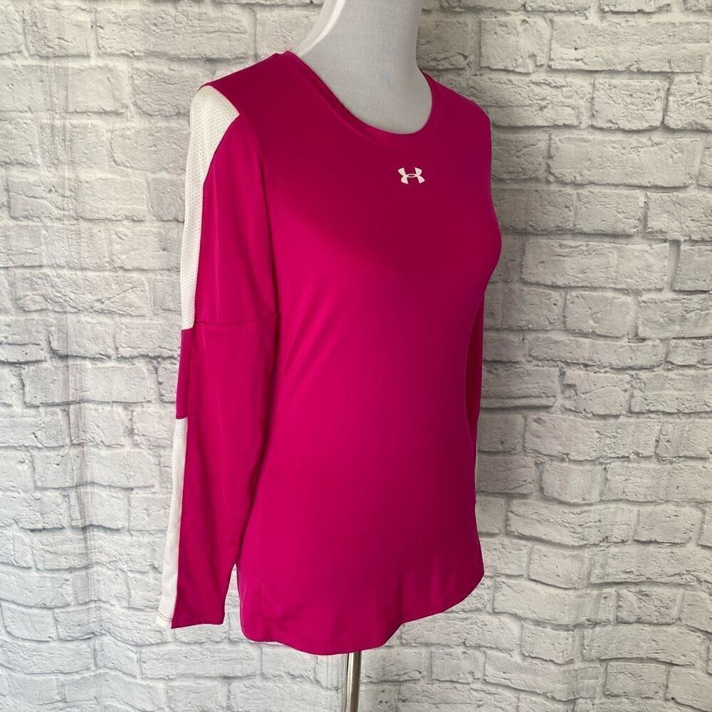 Under armour women XS fitted heat gear Longsleeve scoopneck top pink/white - Picture 5 of 10